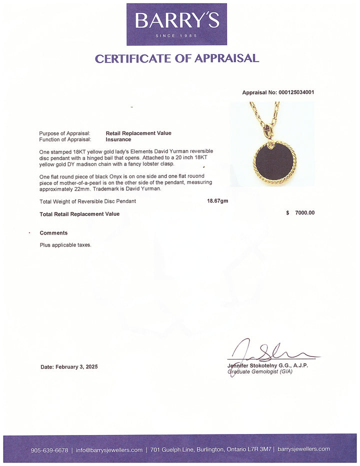A. 18kt David Yurman Double Sided Pendant - Estate