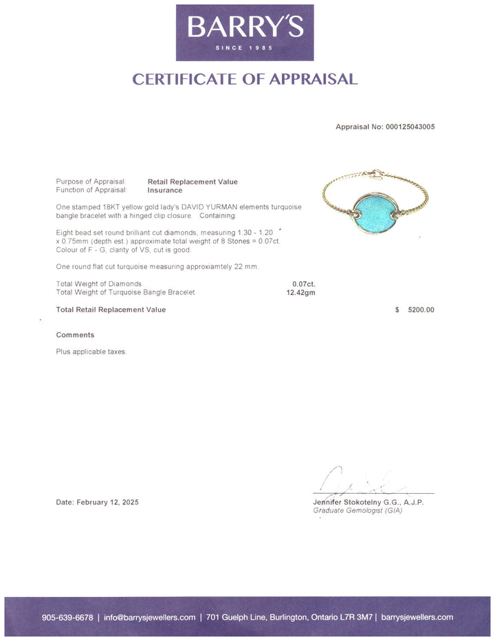 A. 18kt David Yurman Turquoise Bangle - Estate