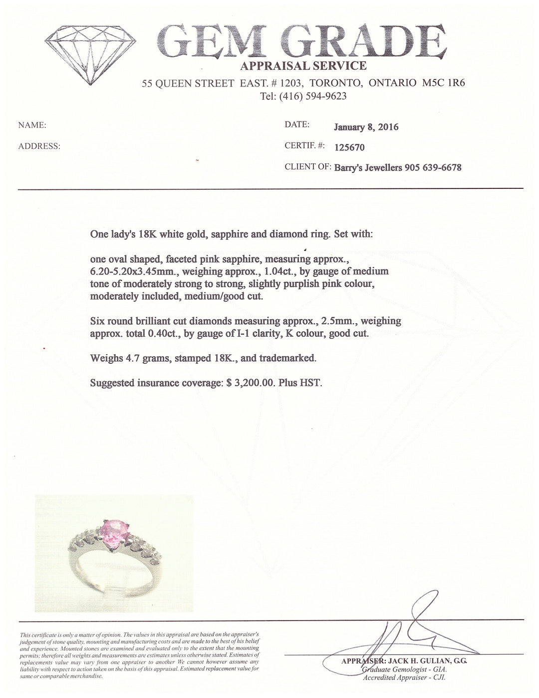 A. 18kt Pink Sapphire Diamond Ring