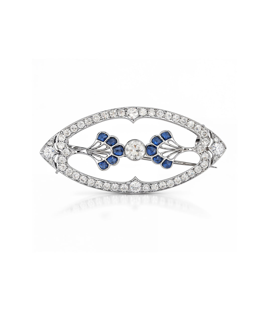 Estate Platinum Diamond and Sapphire Brooch