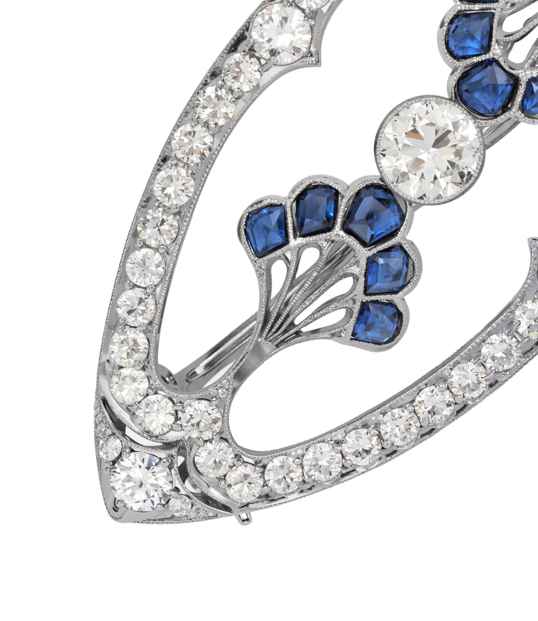 Estate Platinum Diamond and Sapphire Brooch