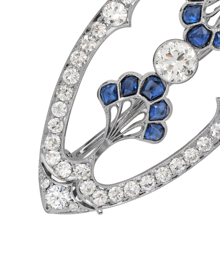 Estate Platinum Diamond and Sapphire Brooch