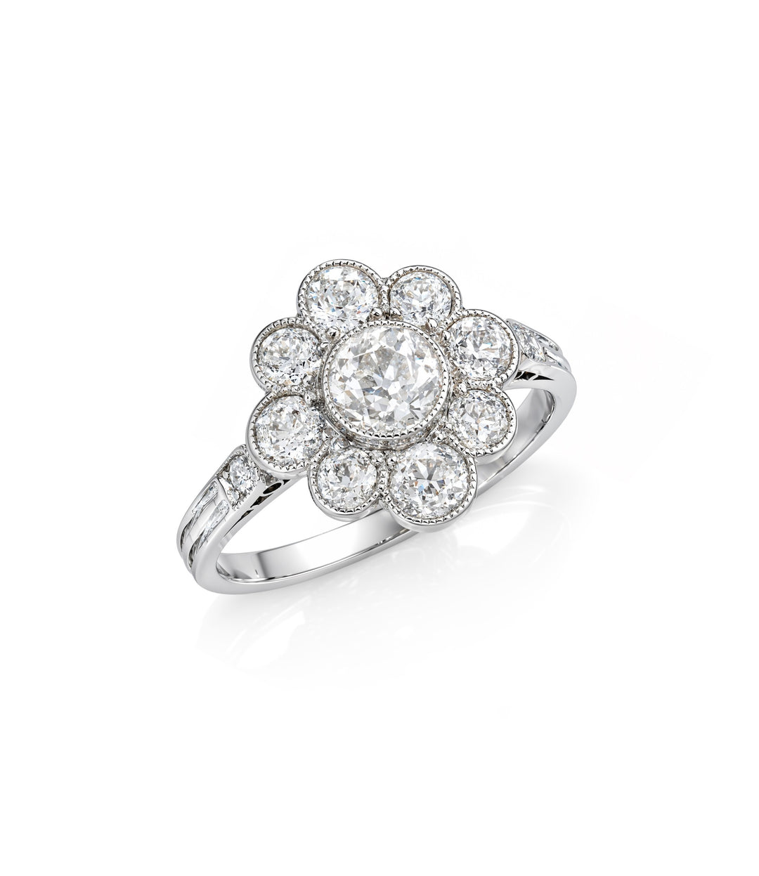 Estate Platinum and Diamond Daisy Bague De Fiançailles Ring