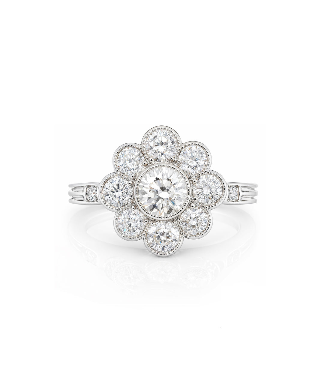Estate Platinum and Diamond Daisy Bague De Fiançailles Ring