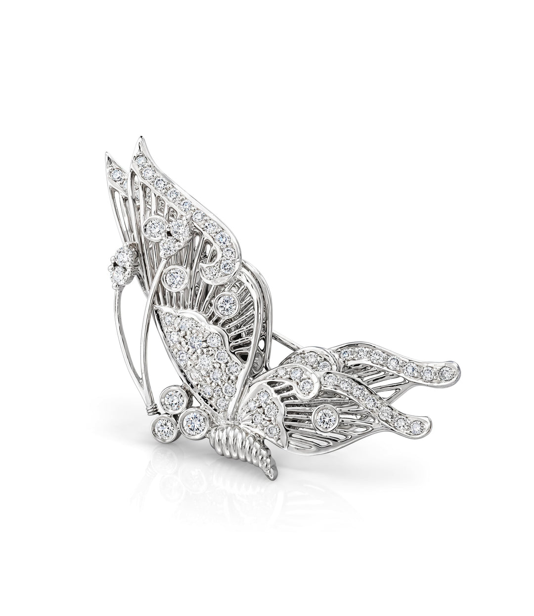 18kt Estate White Gold Butterfly Brooch