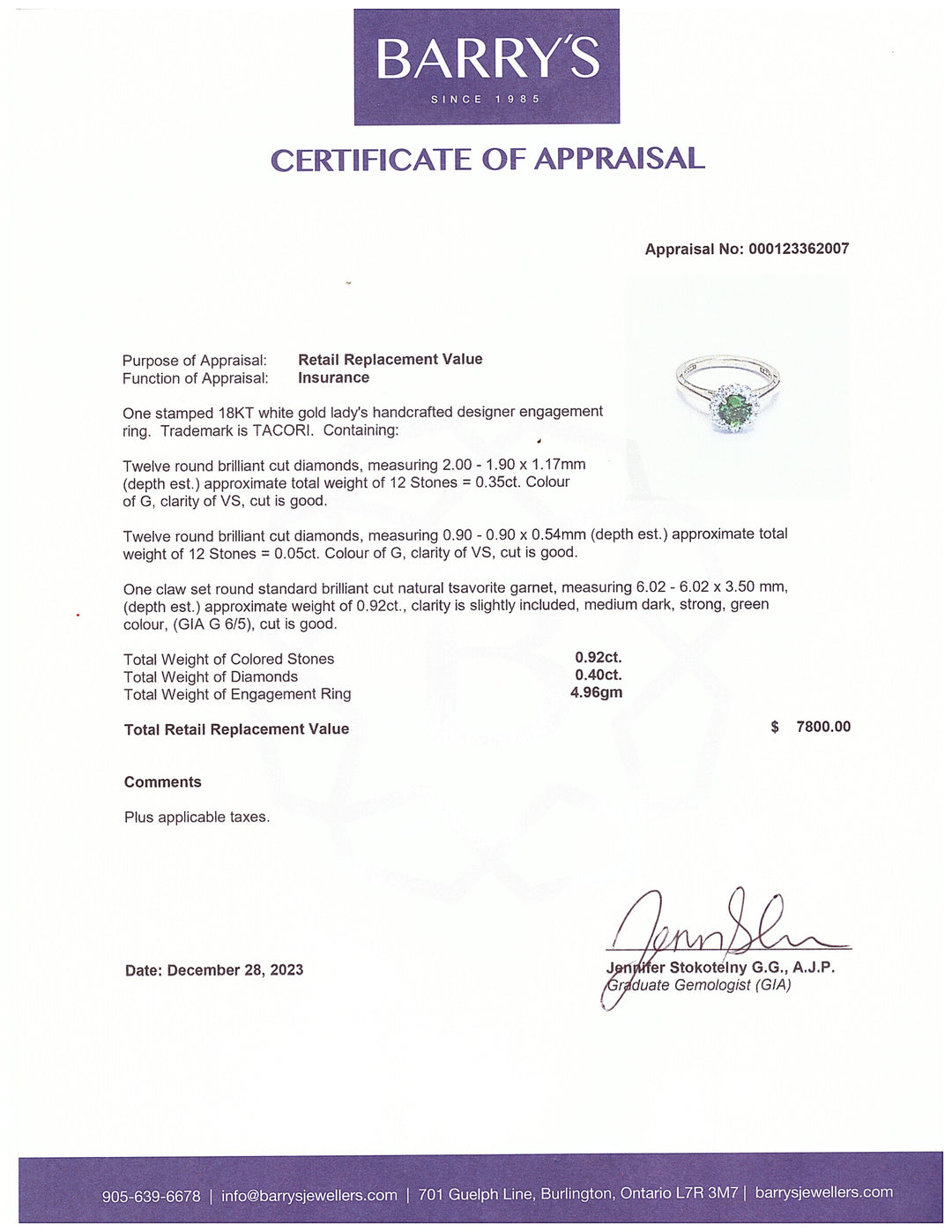 A. Tacori 18kt Tsavorite Diamond Ring