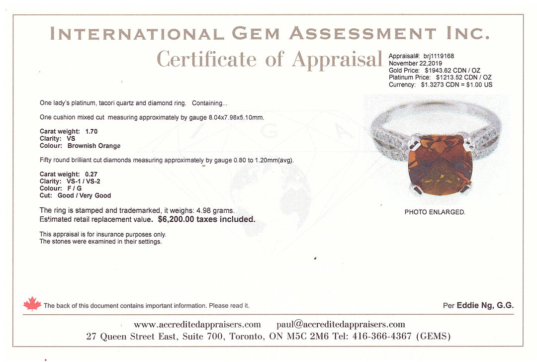 A. Tacori Platinum Quartz Diamond Ring