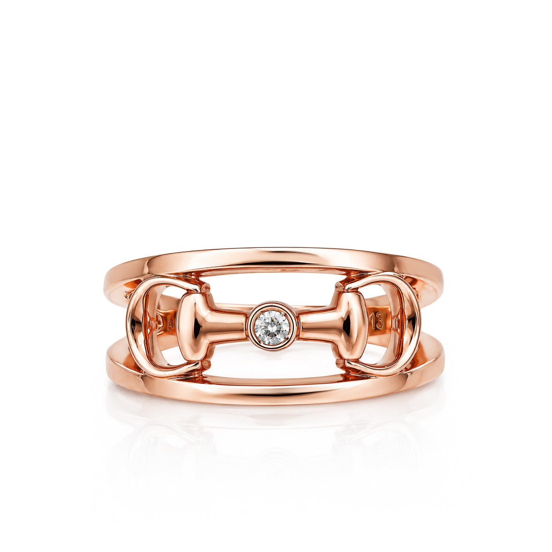 18kt Rose Gold Horsebit Motif Ring with Diamond
