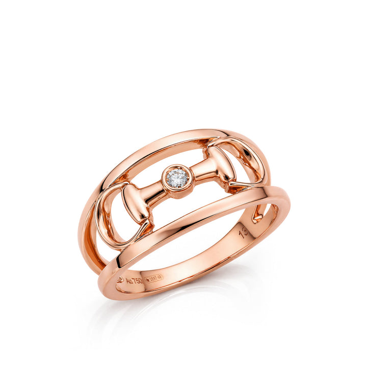 18kt Rose Gold Horsebit Motif Ring with Diamond
