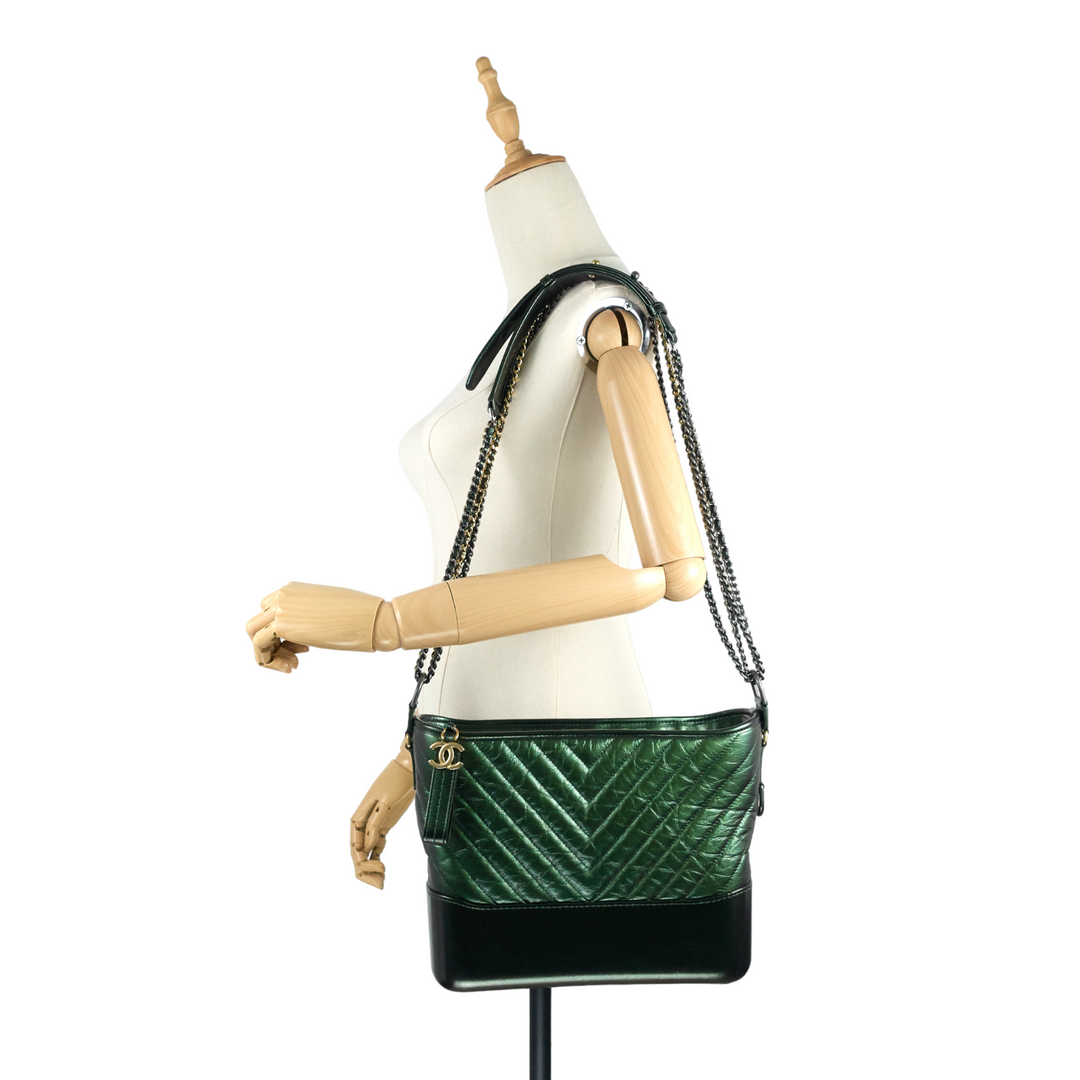 Gabrielle Medium Chevron Metallic Leather Hobo Bag
