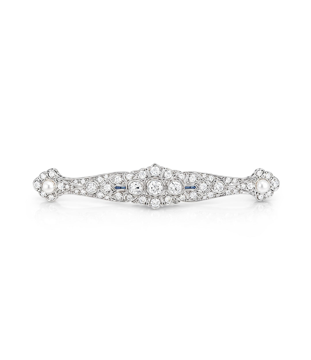 Estate Platinum Diamond Pearl Bar Brooch