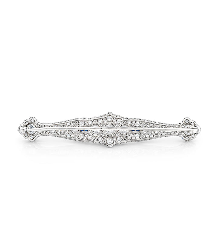 Estate Platinum Diamond Pearl Bar Brooch