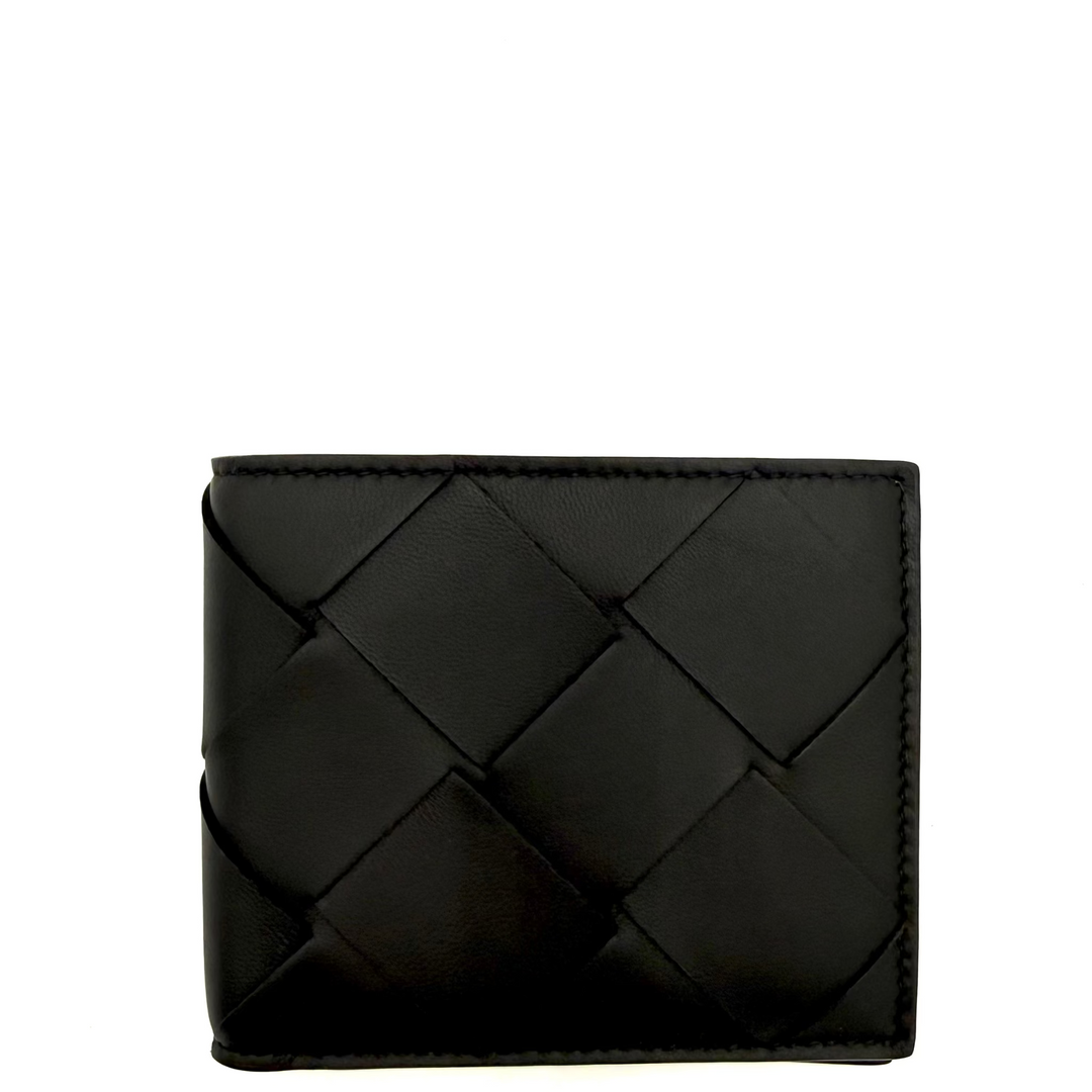 Men's Intrecciato Bi-Fold Black Leather Wallet