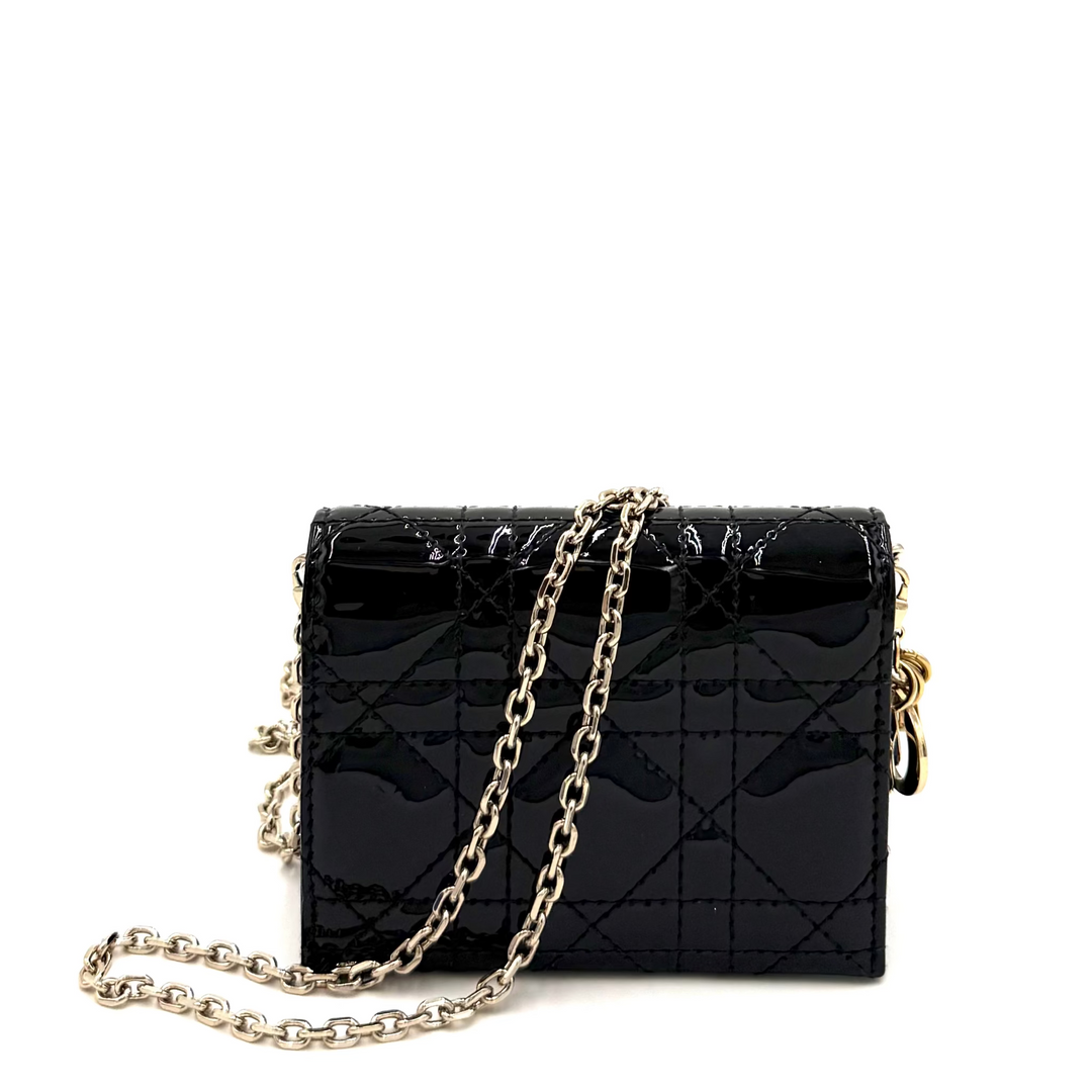Nano Cannage Quilt Patent Leather Card Holder on Chain