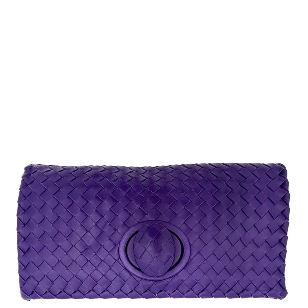 Bottega Veneta Purple Intrecciato Leather Twist Lock Flap Clutch