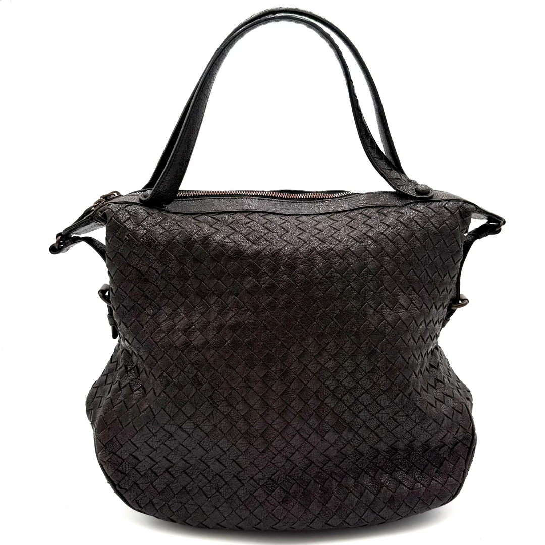Zipped Intrecciato Nappa Leather Hobo Bag