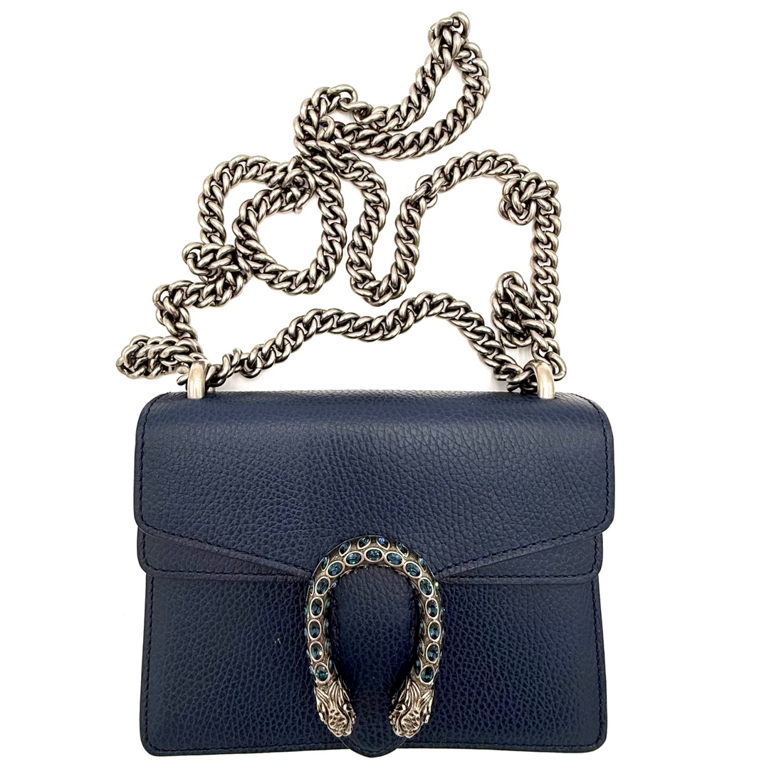 Navy Crystal Dionysus Small Leather Bag