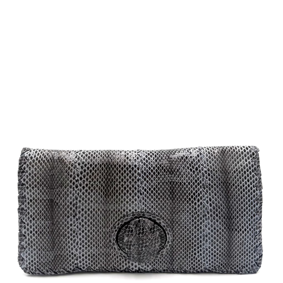 Bottega Veneta Intrecciato Exotic Leather Twist Lock Flap Clutch