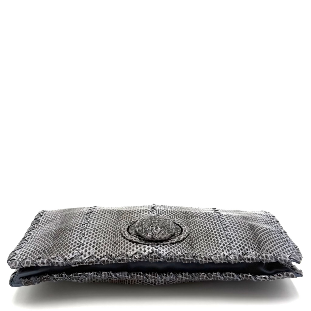 Bottega Veneta Intrecciato Exotic Leather Twist Lock Flap Clutch