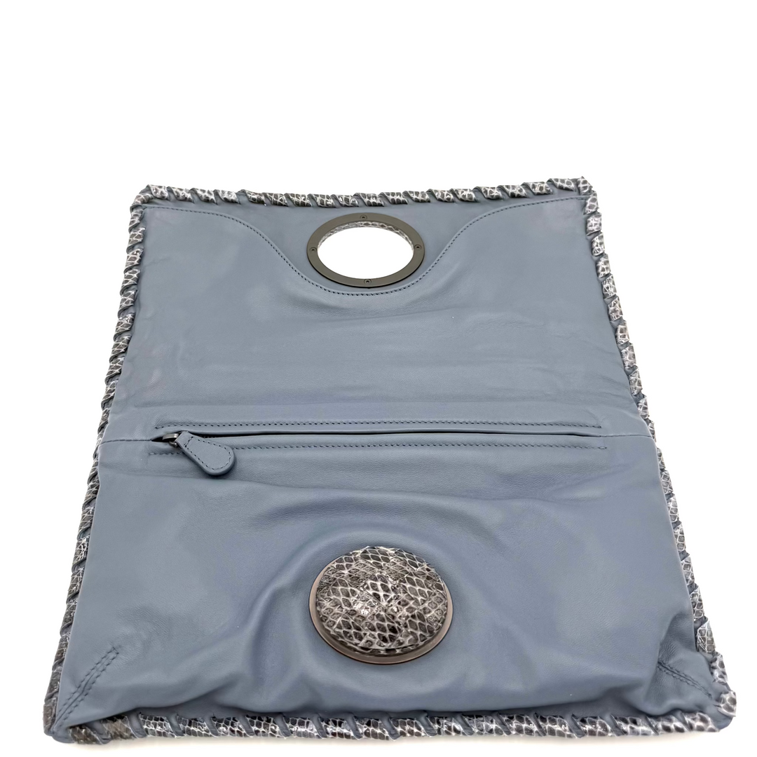 Bottega Veneta Intrecciato Exotic Leather Twist Lock Flap Clutch