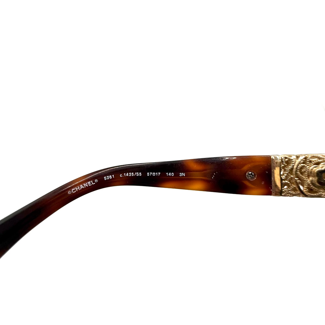 Tortoise Shell Metal Filigree Butterfly Sunglasses