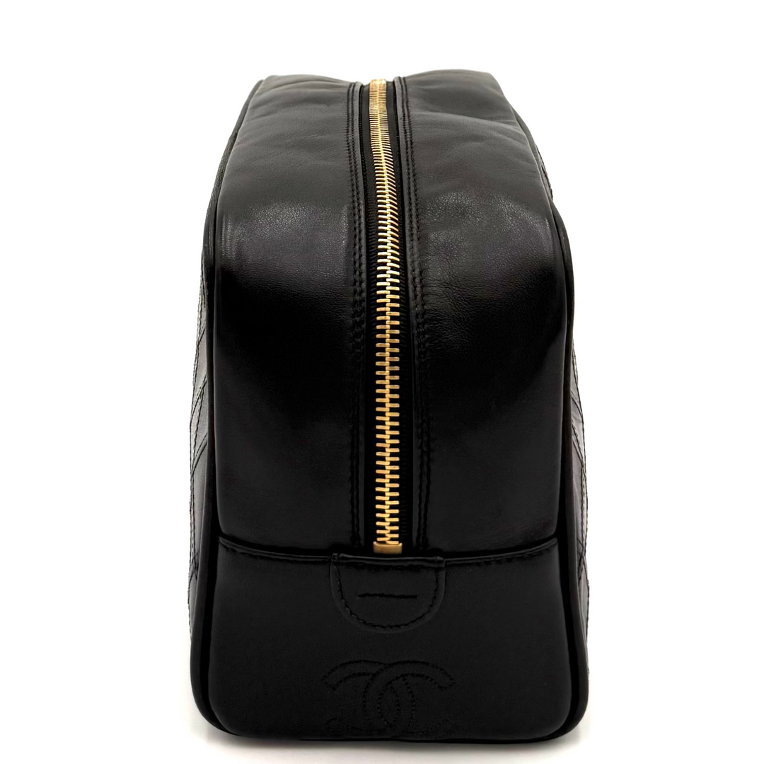 Black Leather Quilted Toiletry Bag