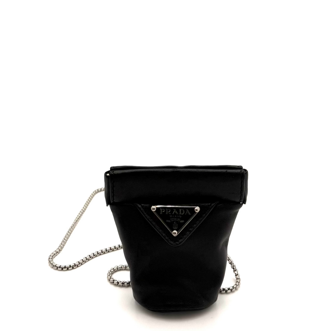 Metal Triangle Logo Nappa Leather Mini Bucket Bag