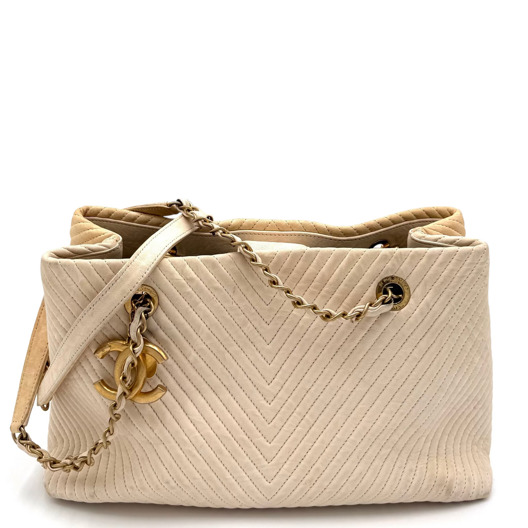 Chevron Two Tone Leather Shopper