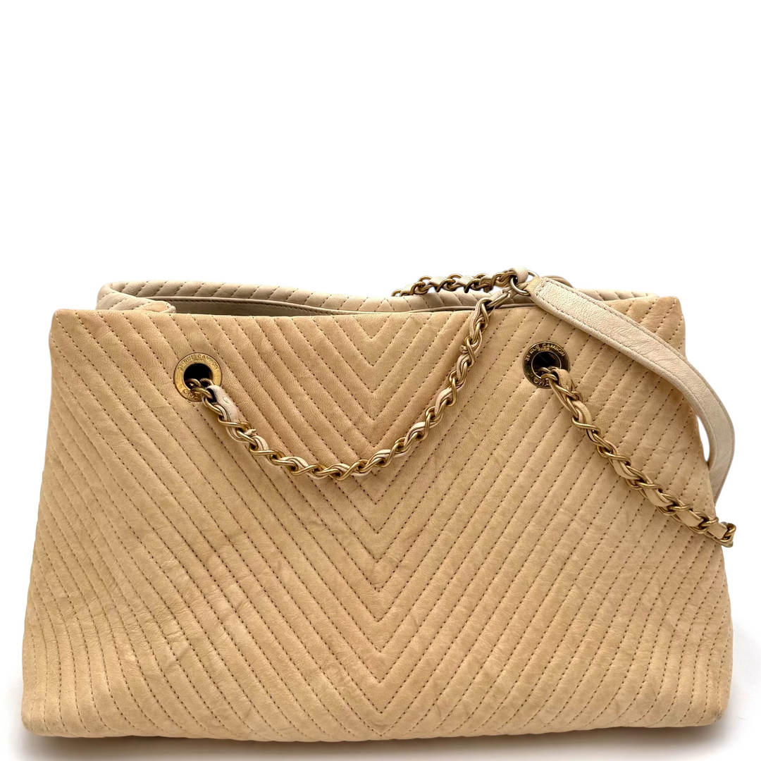 Chevron Two Tone Leather Shopper