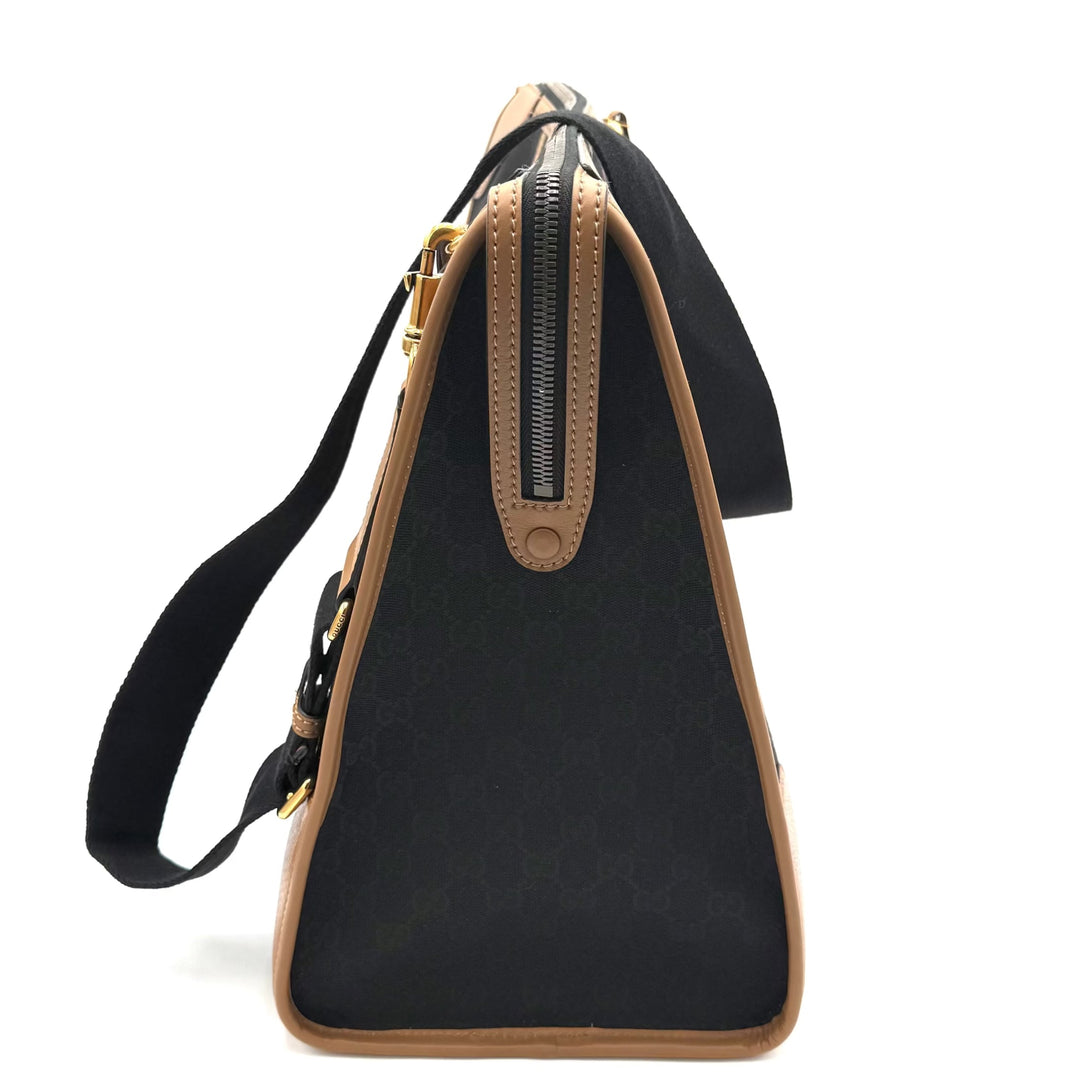Bauletto Extra Large GG Canvas and Leather Duffle Bag