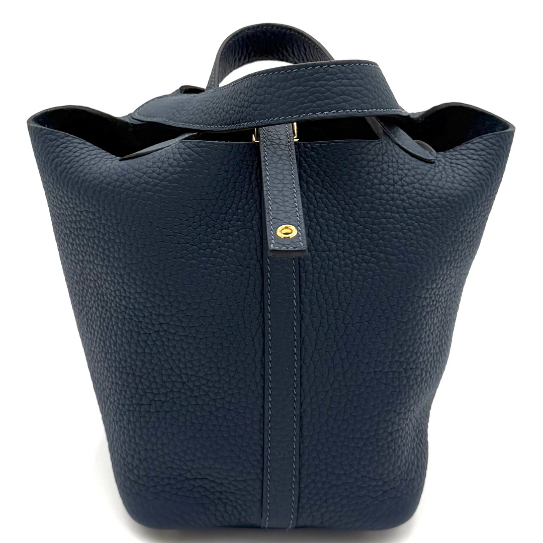 Picotin Lock 18 in Blue de Prusse Clemence Leather