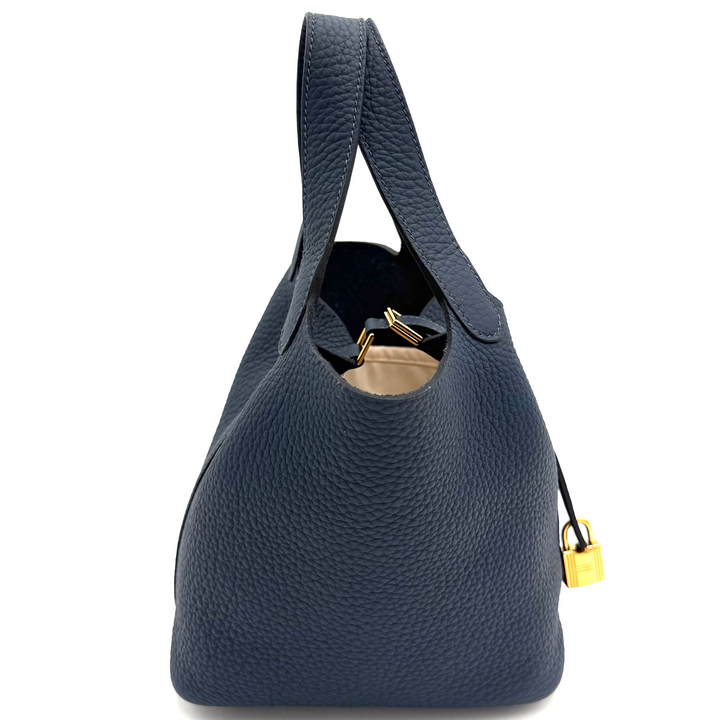 Picotin Lock 18 in Blue de Prusse Clemence Leather