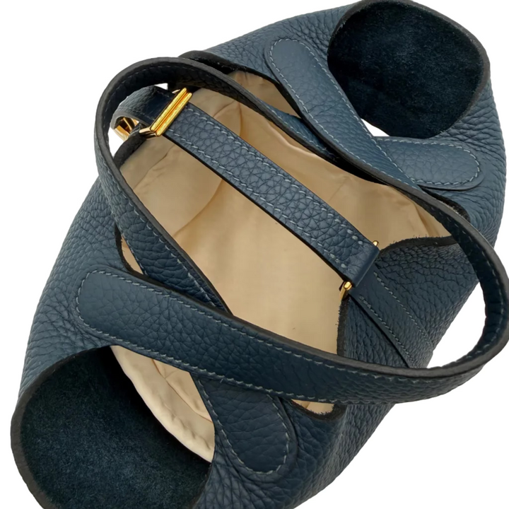Picotin Lock 18 in Blue de Prusse Clemence Leather