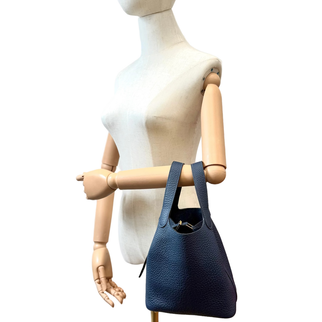 Picotin Lock 18 in Blue de Prusse Clemence Leather