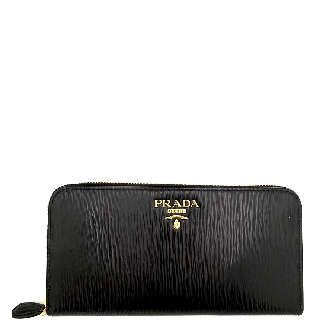 Vitello Move Black Leather Long Wallet