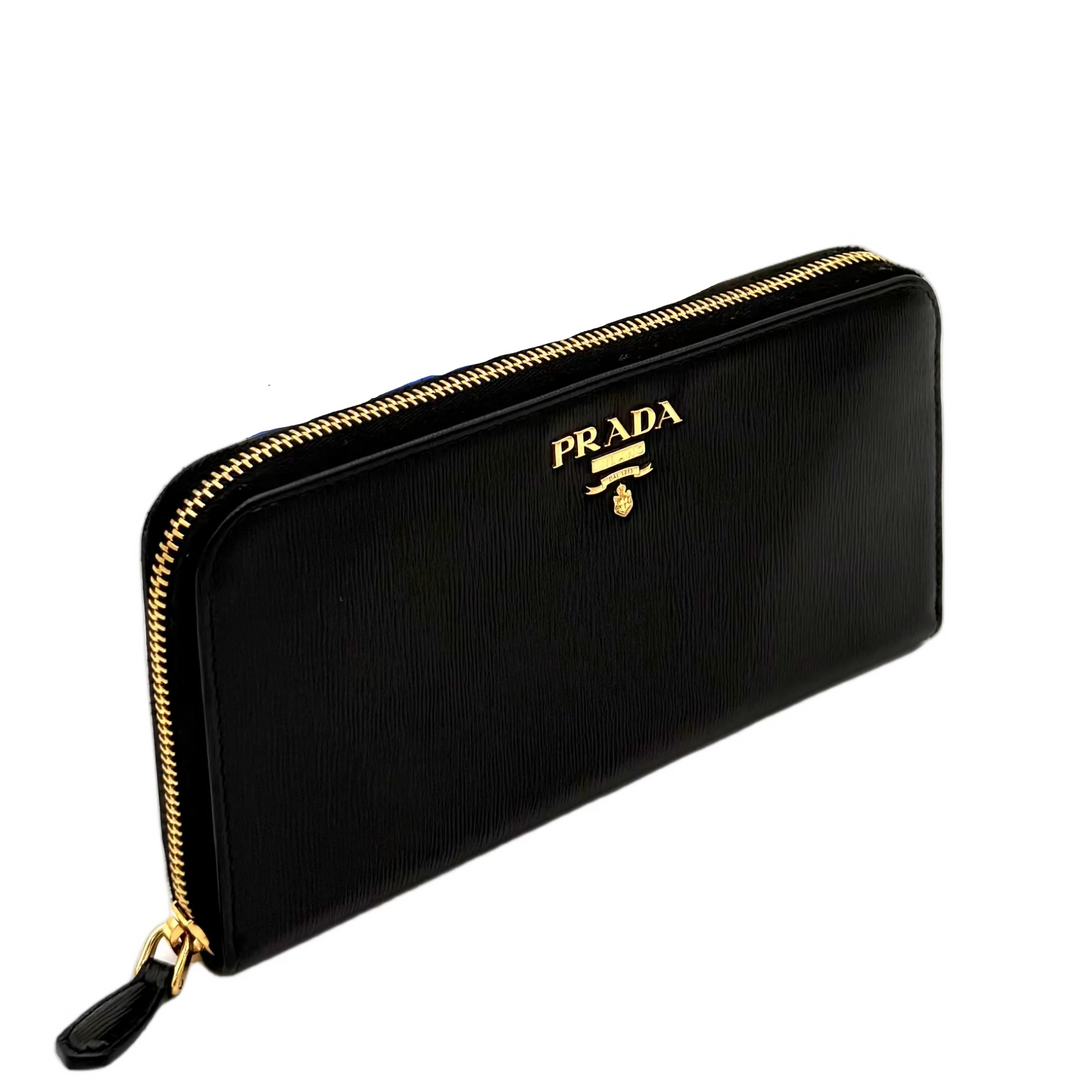 Vitello Move Black Leather Long Wallet