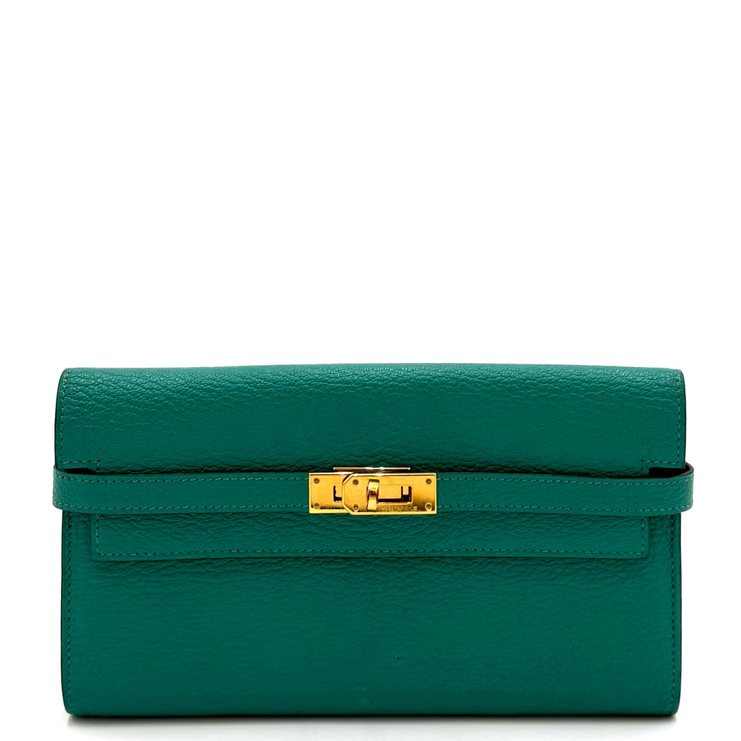 Kelly Epsom Wallet in Vert Jade