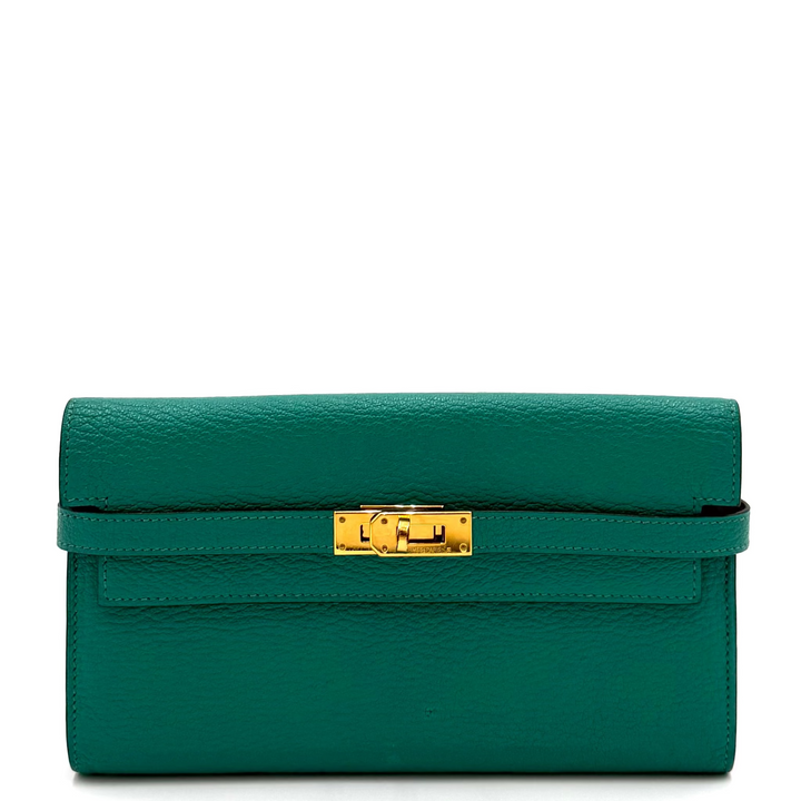 Kelly Epsom Wallet in Vert Jade