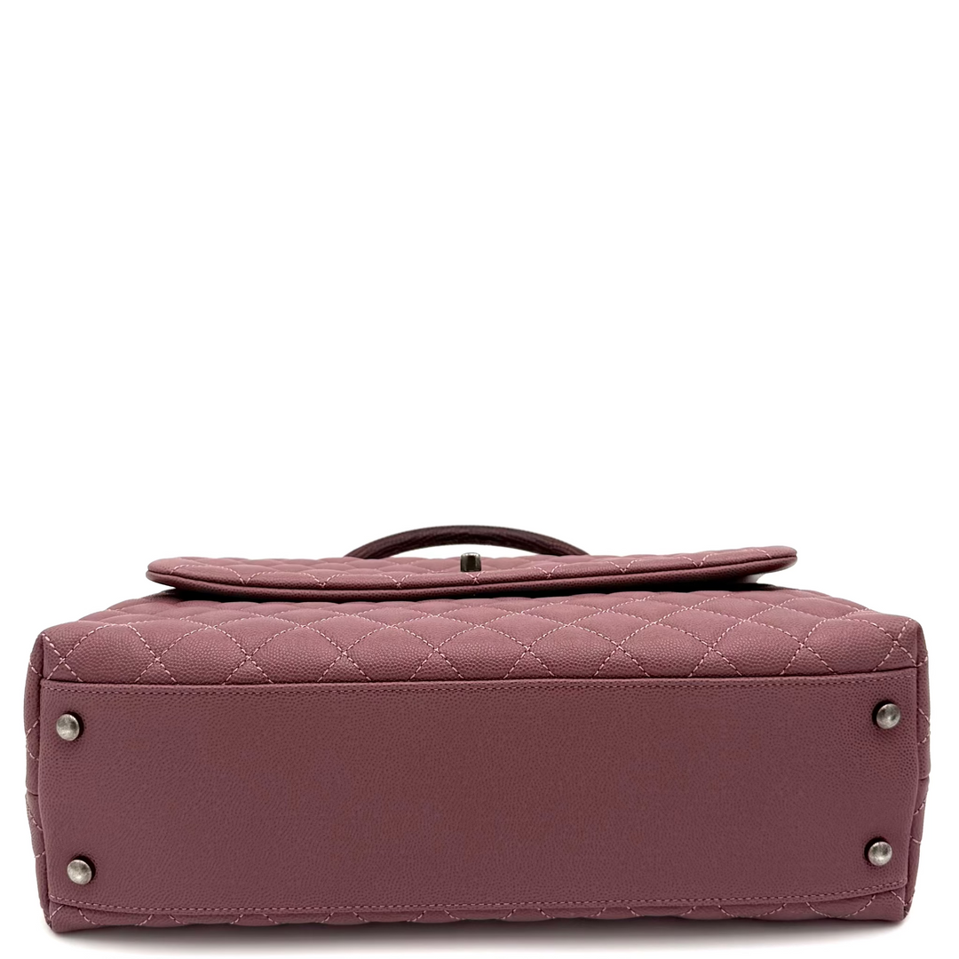 Pink Coco Handle Medium Caviar Leather and Lizard Handle Bag