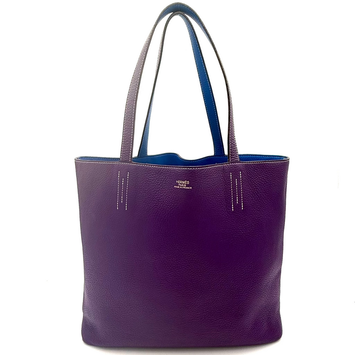 Double Sens 45 Reversible Violet/Blue Leather Tote