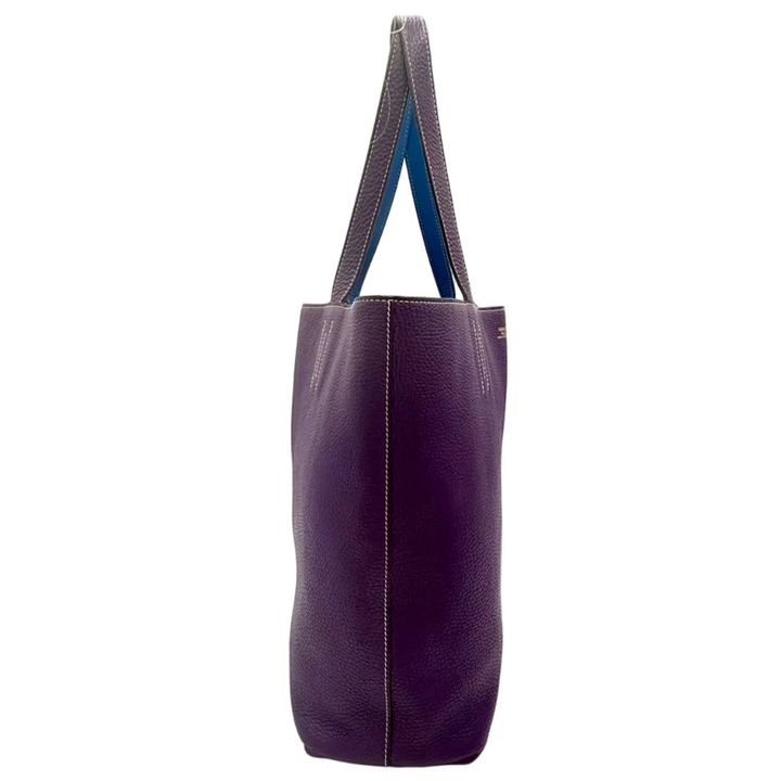 Double Sens 45 Reversible Violet/Blue Leather Tote