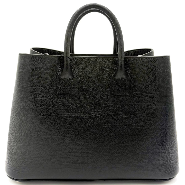 Bermondsey Black Leather Tote with Canvas House Check Side Panels