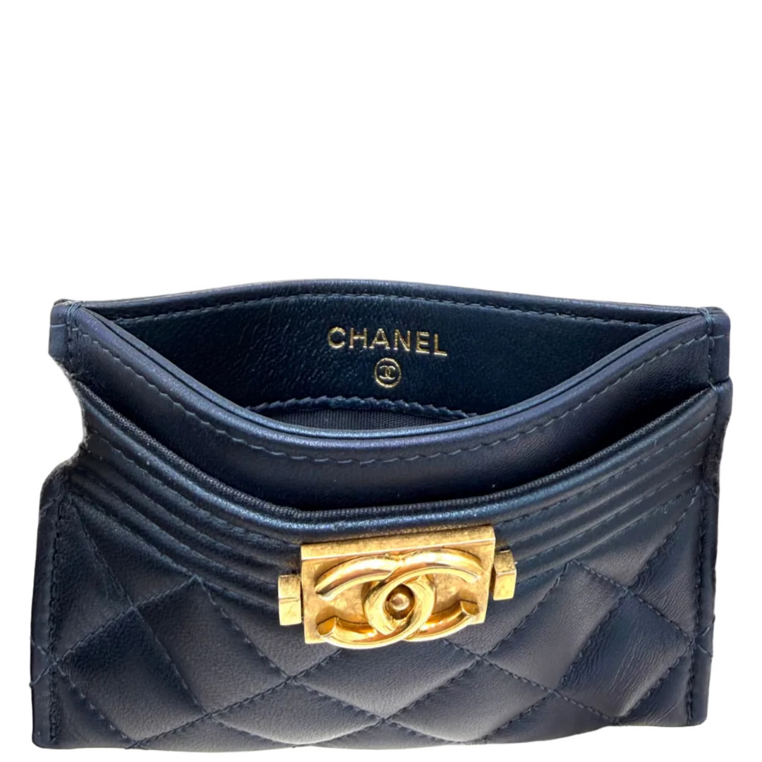 Boy Metallic Quilted Lambskin Card Holder