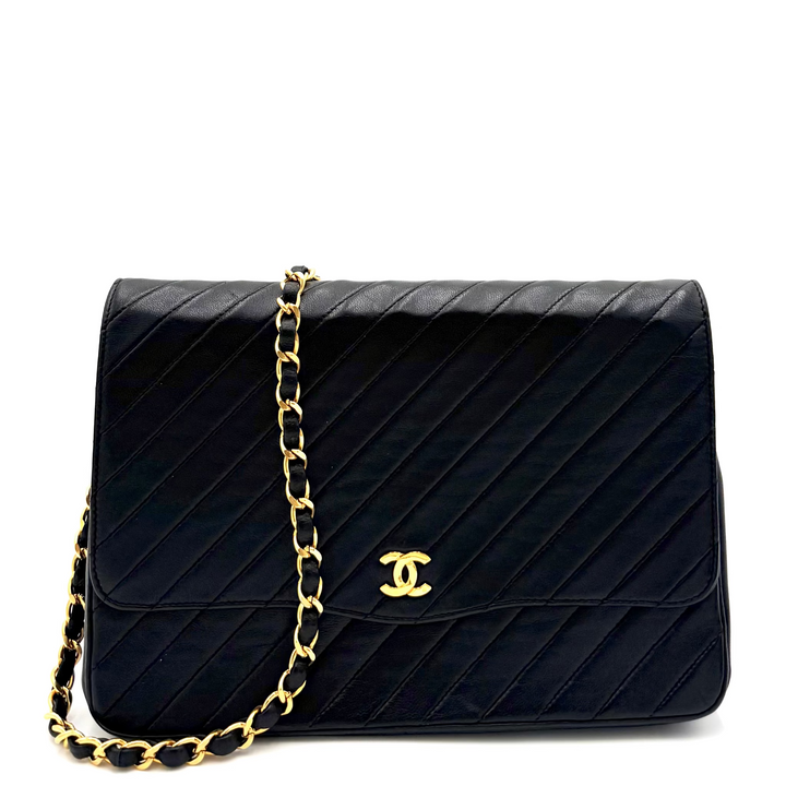 Diagonal Quilted Vintage Flap Shoulder Bag