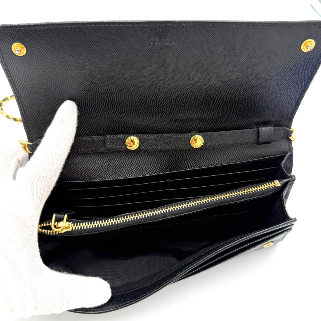 Continental Saffiano Leather Wallet on Chain