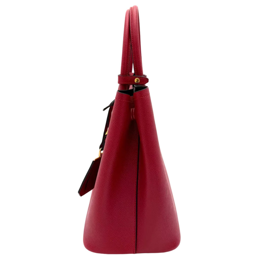 Medium Red Saffiano Cuir Double Tote Bag
