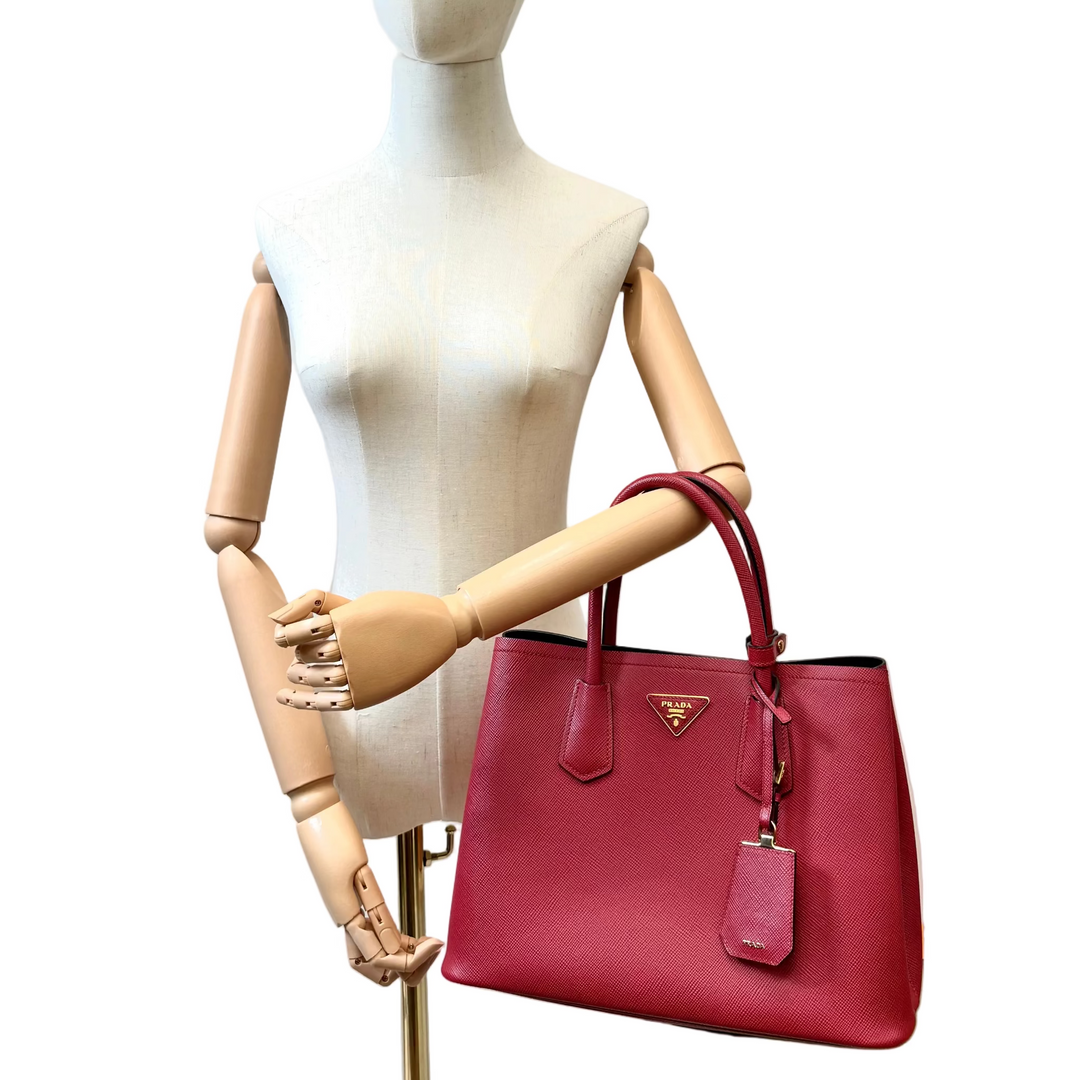 Medium Red Saffiano Cuir Double Tote Bag
