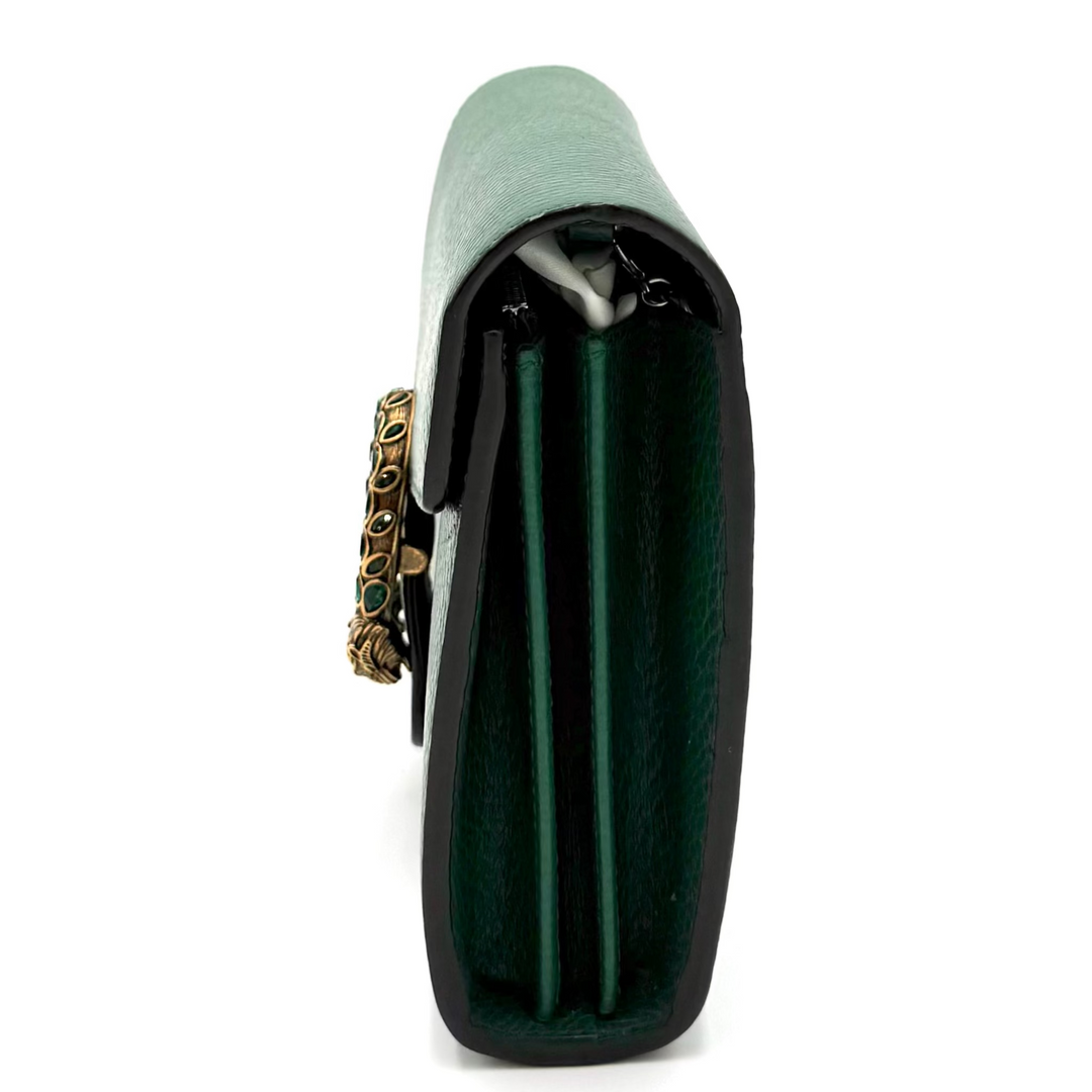 Green Leather Crystal Dionysus Wallet on Chain