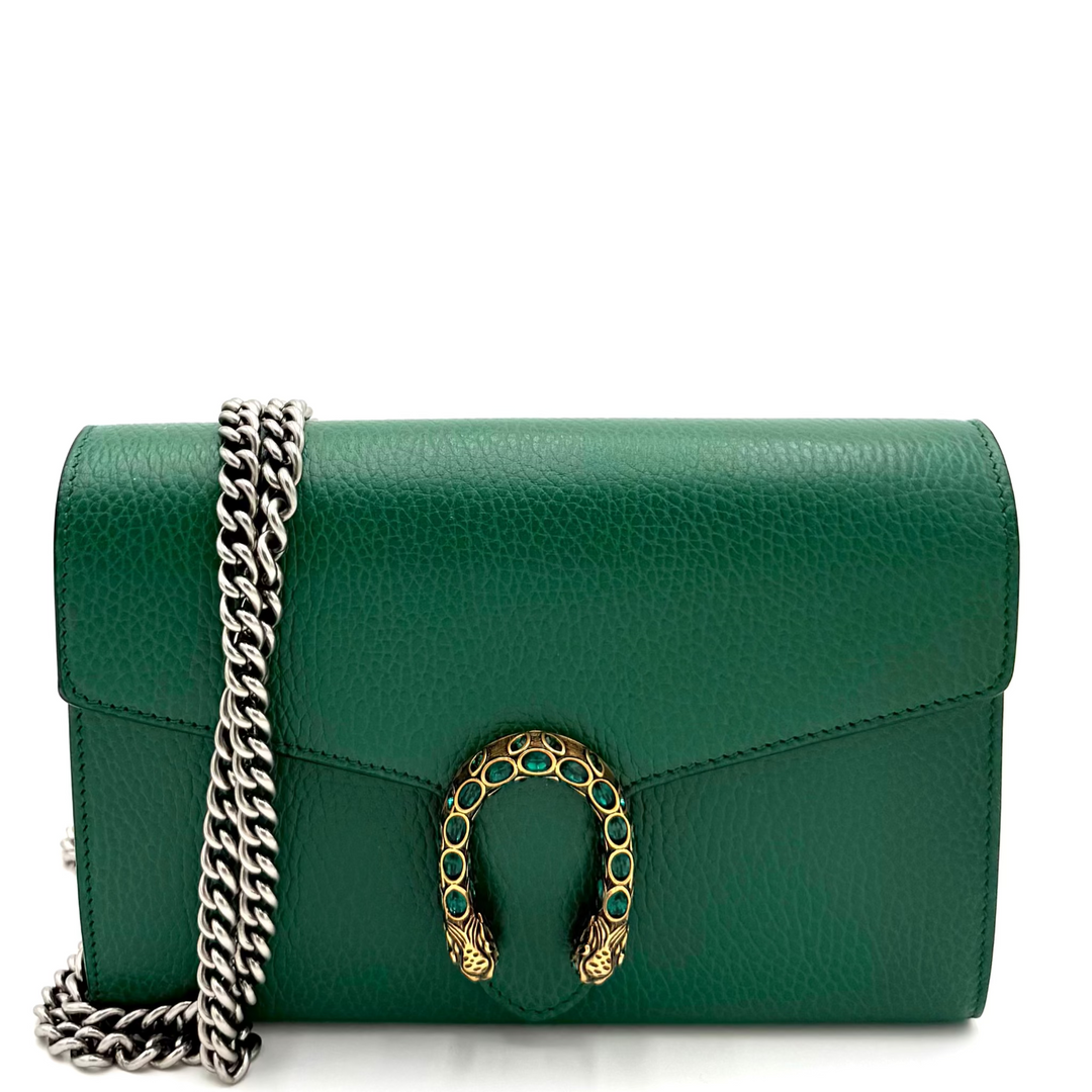 Green Leather Crystal Dionysus Wallet on Chain
