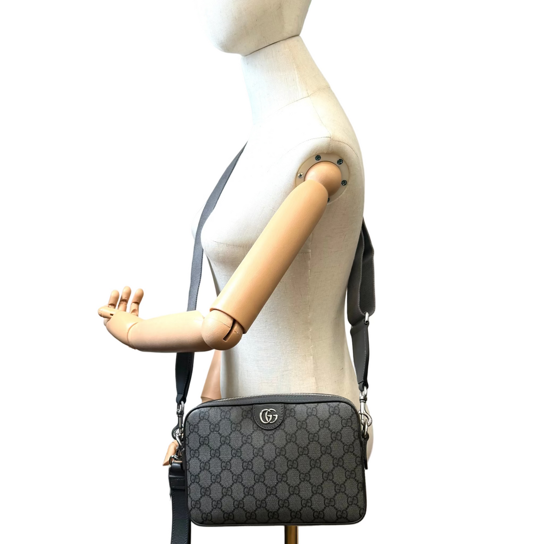 Ophidia Small Shoulder Bag GG Supreme Grey/Black Canvas
